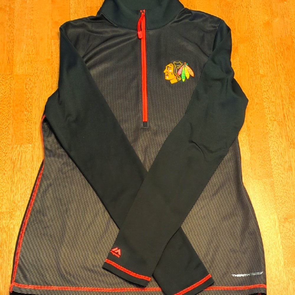 Majestic Black Pullover with Colorful Blackhawks Logo